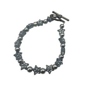 Light Blue Star Beaded Bracelet Toggle Clasp Jewelry Handmade Design Piece